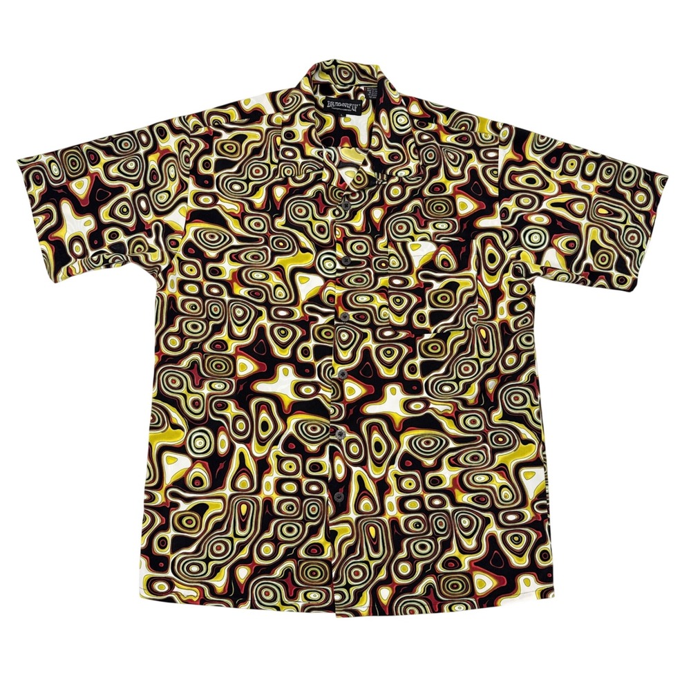 Vintage Dragonfly Psychedelic Shirt Men Size Large Disco Vibrant Retro Button Up